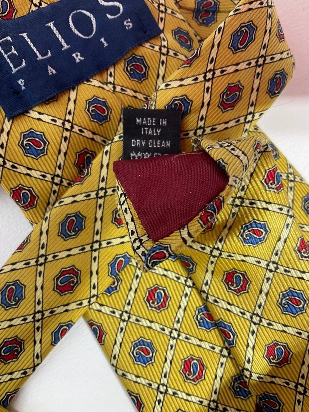 Elios Paris 100% Silk Tie Paisley Yellow Mens